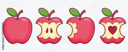 Cartoon apples with different interiors green leaves