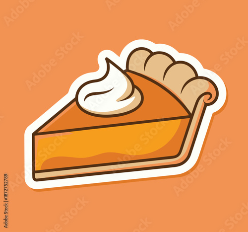 Cartoon of a slice of pumpkin pie with whipped cream