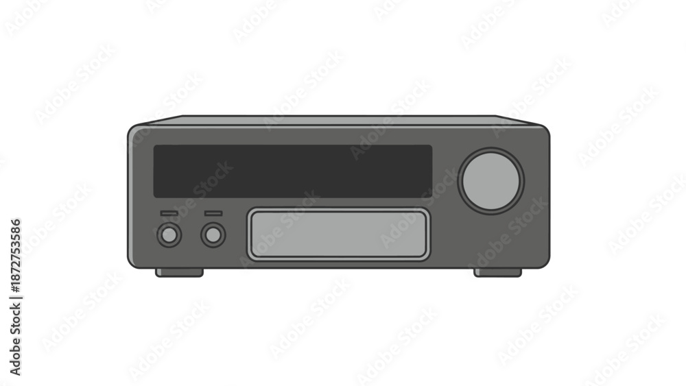 Fototapeta premium Modern Gray Home Audio Receiver Component Minimalist Flat Design Illustration
