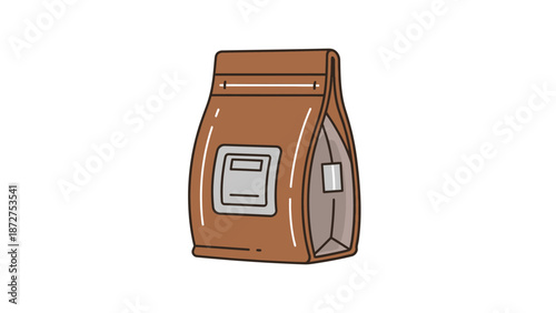 Brown stand-up pouch illustration for coffee or food packaging, symbolizing freshness