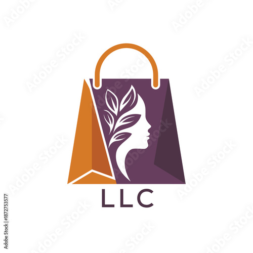 LLC Beauty Boutique Logo. LLC Woman Silhouette. LLC Leaf on Shopping Bag Icon.
