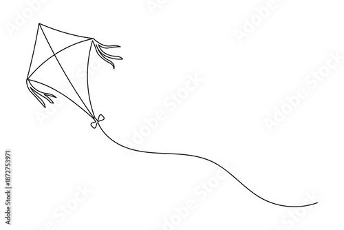 Artistic continuous line kite illustration with flowing ribbon tail vector art