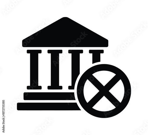 A vector icon of a building with a crossed-out sign