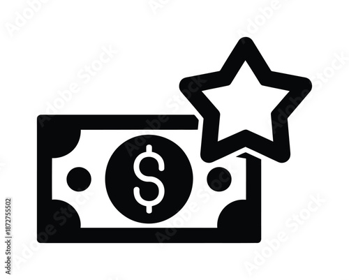 Vector icon of dollar bill with star symbolizing value and reward