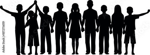 Diverse group of people standing together in silhouette
