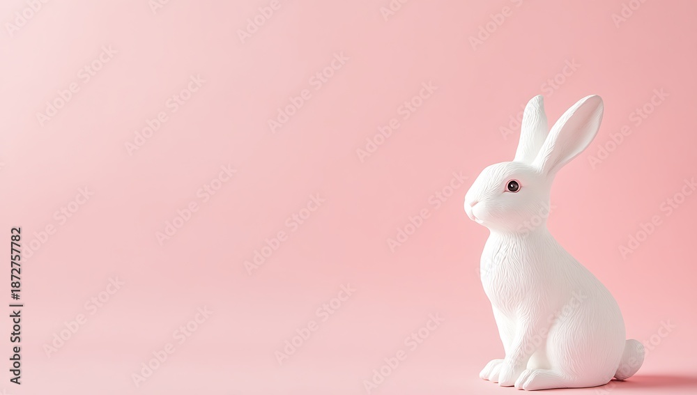 Fototapeta premium White bunny silhouette on a pink background isolated