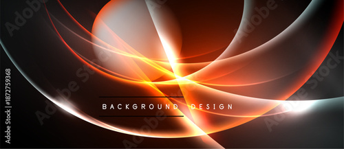 Abstract dynamic lines, vibrant orange glow, dark background. Modern design element, smooth curves, energy flow.