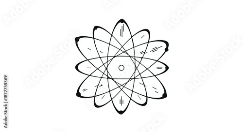 Stylized atomic structure diagram illustrating scientific concept of nucleus and orbiting electrons.