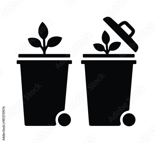 A vector illustration of a plant growing in a trash bin