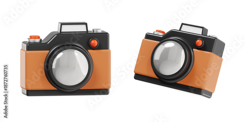 3D render of retro style camera icon with orange body
