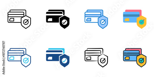 Secure Payment icons set multiple style collection. Editable stroke 
