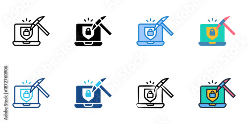 Brute Force Attack icons set multiple style collection. Editable stroke 
