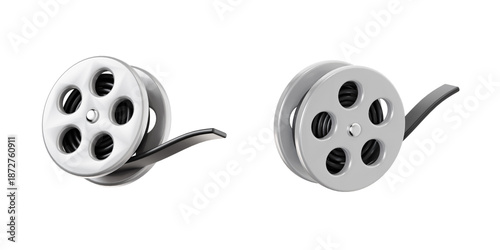 3D render of silver motion picture film reel icon
