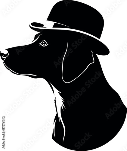 Silhouette of a dog wearing a bowler hat