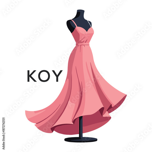 KOY Elegant Pink Dress Logo Design. KOY Fashion Boutique Branding. KOY Clothing Brand Identity Illustration.
