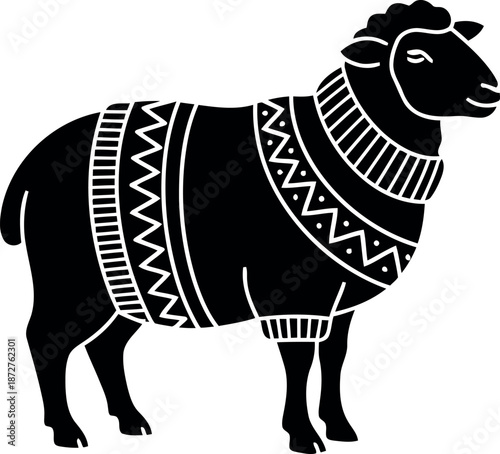 Silhouette of a decorated ram with traditional patterns