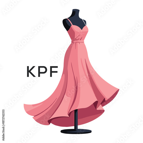 KPF Elegant Pink Dress Logo Design. KPF Fashion Boutique Branding. KPF Clothing Brand Identity Illustration.

