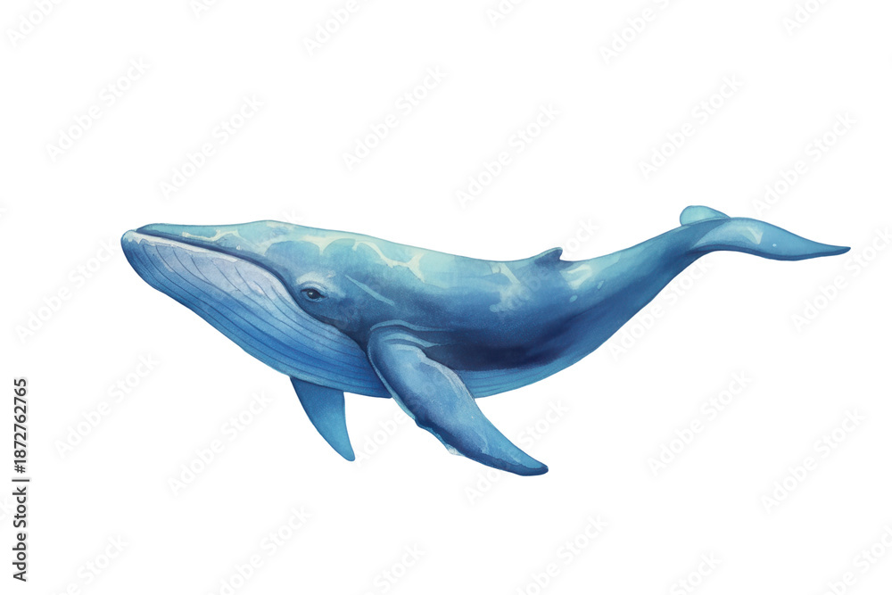 Obraz premium Artistic depiction of a majestic whale in shades of blue swimming in the deep ocean depths