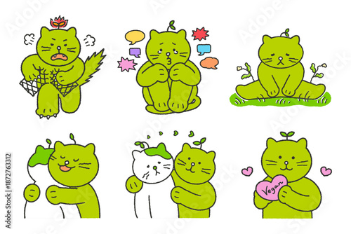 Vegan Green Cat Character. A weak-hearted cat.