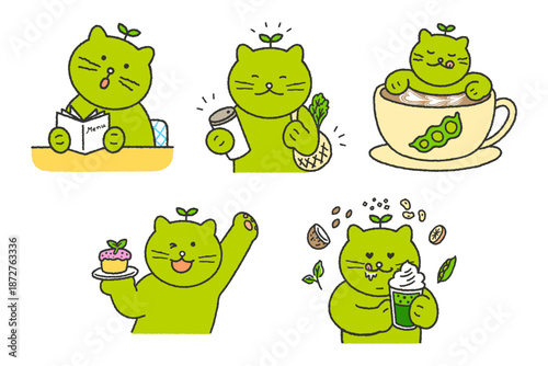 Vegan Green Cat Character. The choice of a cat who went to a cafe.