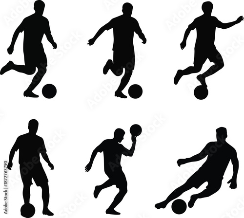 Dynamic Silhouette Illustrations of Soccer Players in Action, Capturing Movement and Energy on the Field