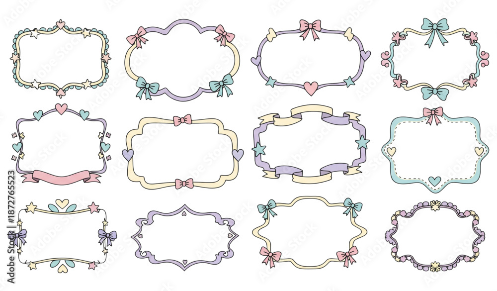 Obraz premium Cute coquette doodle frames hand drawn vector collection