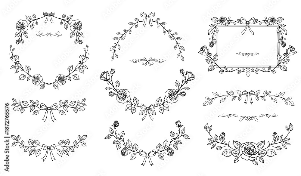 Obraz premium Elegant floral coquette frames hand drawn vector borders