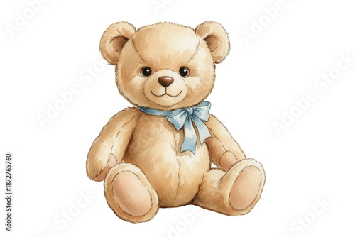 Charming Soft Toy: A Delightful Watercolor Illustration of a Cuddly Teddy Bear