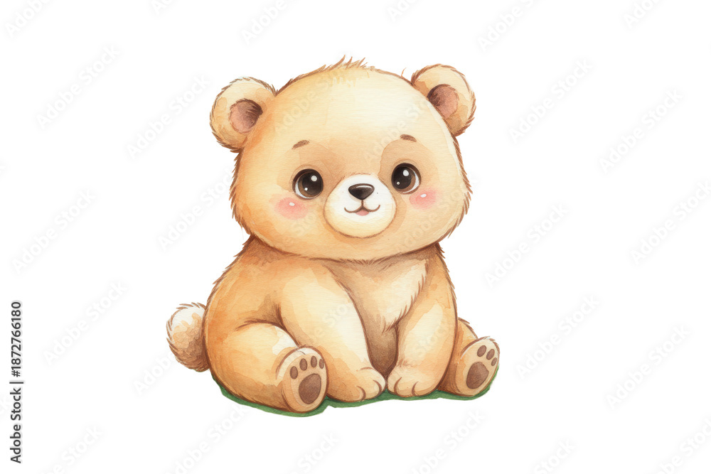 Fototapeta premium Charming watercolor illustration of a teddy bear with rosy cheeks and a soft fur