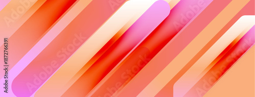 Abstract design features vibrant orange, pink hues. Diagonal stripes create dynamic visual effect. Smooth gradients suggest light, movement.