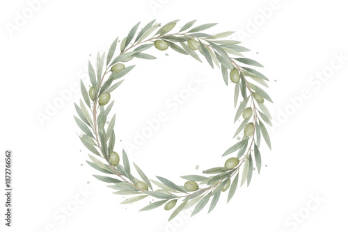Circular olive branches wreath design with an organic and natural aesthetic element