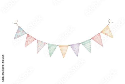 Colorful hand-painted watercolor bunting garland for festive celebrations and decoration needs