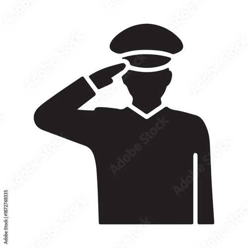 Military soldier saluting in uniform isolated on transparent background