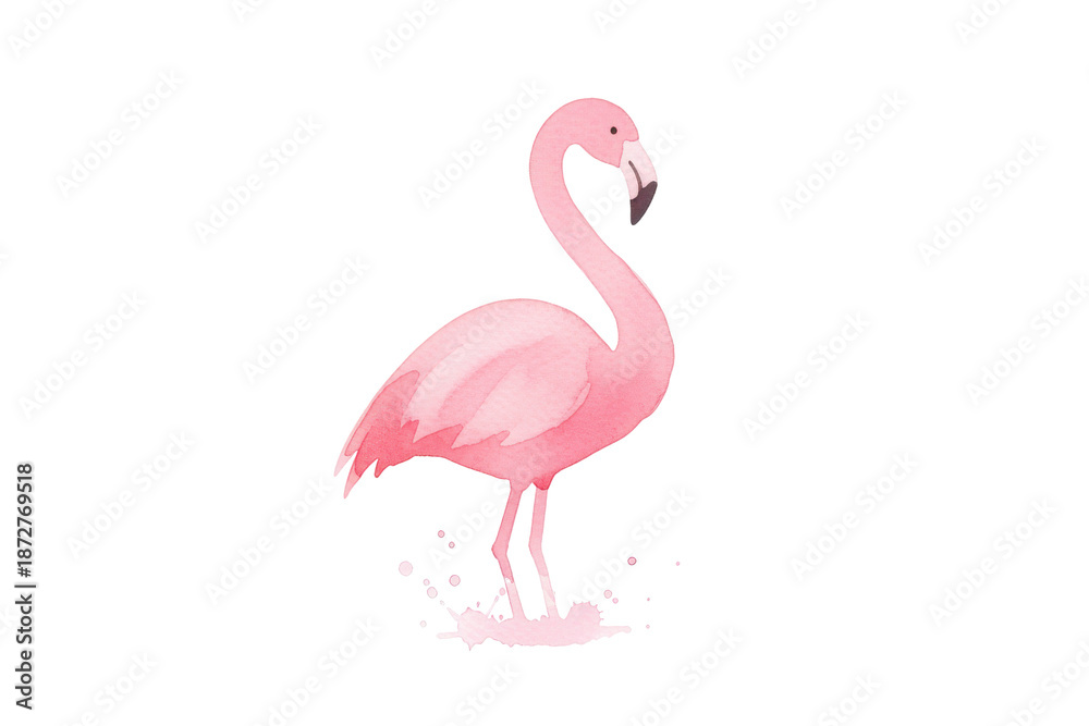 Fototapeta premium Elegant depiction of a watercolor flamingo with minimalist artistic design on dark canvas