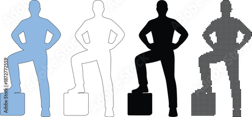 Leadership and Confidence Concept with Man Stepping on Block Silhouette