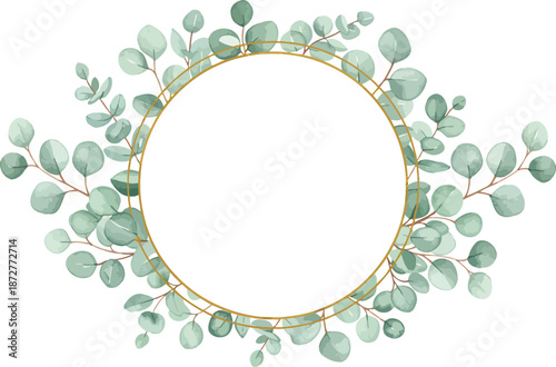 Gold frame decorated with green gemstones on white background
