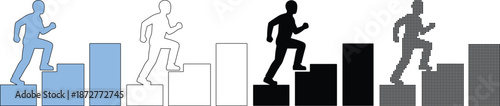 Man running up business bar graph silhouettes, growth and progress concept