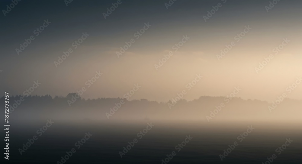 Fototapeta premium Soft, diffused light washing over a distant landscape obscured by heavy atmospheric haze, creating a peaceful, muted backdrop effect suitable for design, background, abstract, mysterious