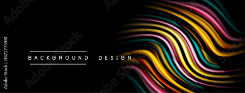 Abstract colorful waves over black background. Modern design elements create dynamic visual effect. Text labels indicate purpose.