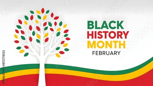 Black History Month February Background with Colorful Tree and Pan-African Colors, Cultural Awareness Concept