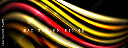 Abstract flowing ribbons, vibrant colors, dynamic curves. Dark background enhances luminosity, creating modern visual impact.