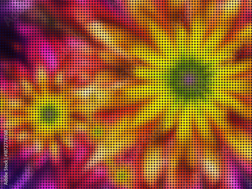 Abstract vector illustration featuring blurred flowers in halftone style. Perfect for backgrounds, prints, or creative projects needing a vibrant touch.