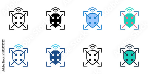Intrusion Detection icons set multiple style collection. Editable stroke 

