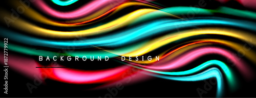 Abstract colorful waves flow across black space. Vibrant hues create dynamic, modern background design. Smooth curves suggest movement.