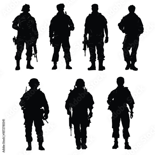silhouettes of people in military uniform, army