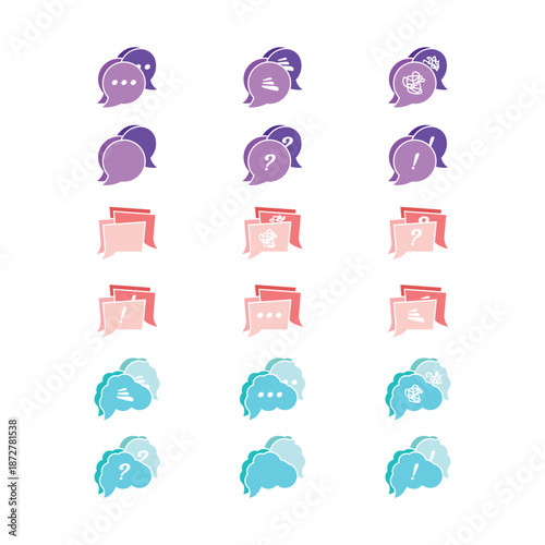 Editable speech bubbles icons for communication discuss, brainstorm, cooperate, plan, ask, answer, give feedback, networking, and share news and advice