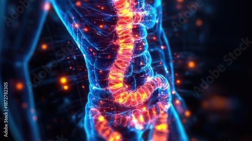 Illustration of digestive system highlighting gut health and fodmaps impact