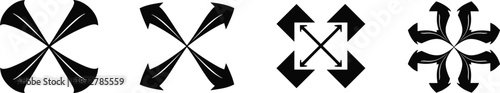 Multi-directional expansion arrows icon set, rotate and move symbols, vector navigation illustration for UI, maps, and interfaces