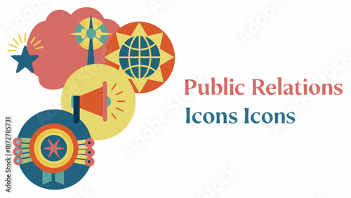 Colorful retro public relations concept with megaphone globe star and thought bubble icons