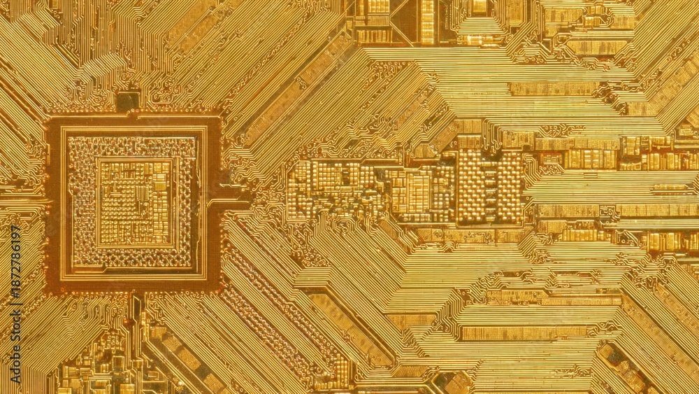 Fototapeta premium Golden Computer Circuit Board Pattern